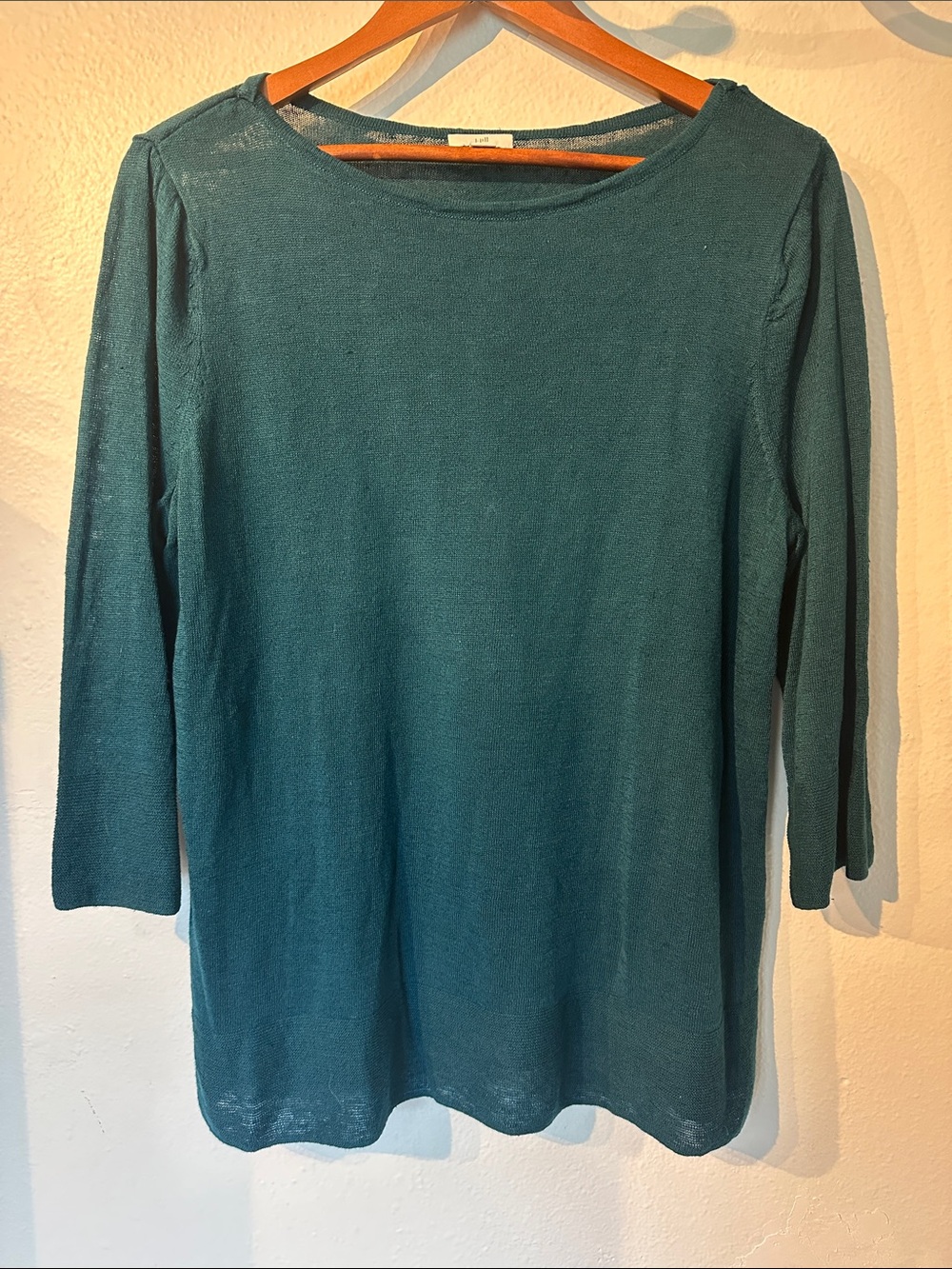 J. Jill Teal Long-Sleeve Boatneck Linen blend fine knit Top